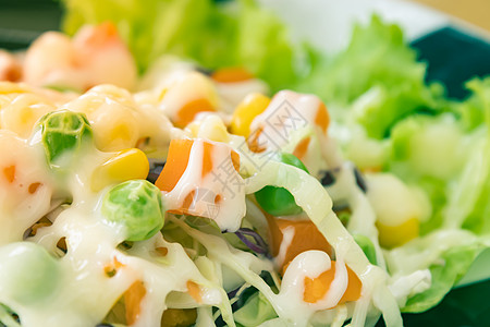 Vegan Salad或带有自然光的左边框架上的植物沙拉香味饮食素食早餐食谱午餐玉米味道食物气味图片