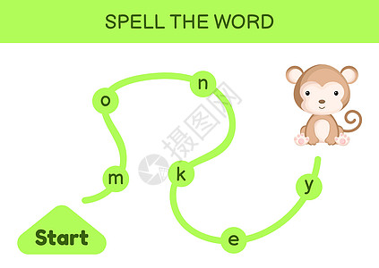 孩子们的迷宫 拼写单词游戏模板 学习读M字床单插图英语头脑工作学校夹子阅读语言动物图片