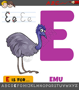 带有卡通鸟的 E 工作表图片