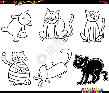 有趣的猫字字符设置彩色书页图片