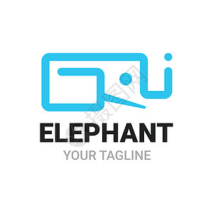 大象 G Q i 字母形状标志 图标 符号或标志模板 抽象的线性风格设计矢量 动物标识概念 孤立在白色背景上的蓝色图片