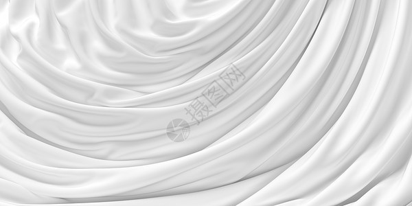 白色的布料背景 3D造型渲染材料柔软度纺织品海浪床单奢华棉布窗帘织物图片