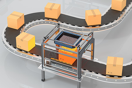 传送带上包装箱的传输 3D翻接工业运输贮存货物船运技术激光盒子扫描纸板图片