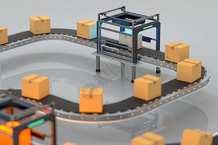 传送带上包装箱的传输 3D翻接生产船运运输技术盒子工厂机械腰带输送带激光图片
