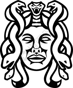 美杜莎希腊女神前线观 马斯科特黑白吉祥物怪物学校女性艺术品神话团队泰坦品牌卡通片图片