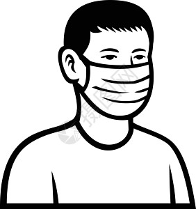 亚洲青少年男孩戴面罩前视镜黑白变黑后座黑与白面具男生手术口罩艺术品插图图片