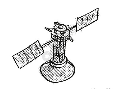 虚拟空间方案或卫星卡通回溯式绘图勘探天文学卡通片风格黑与白阴影手绘半色艺术品调点图片