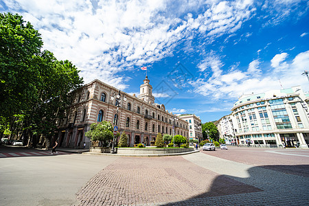 旧第比利斯建筑蓝色景观城市天空街道建筑学晴天地标正方形旅行图片