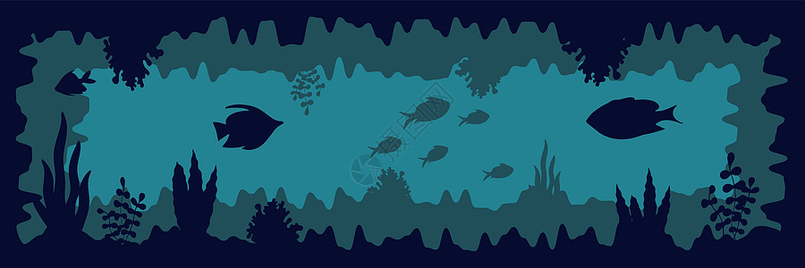 水底全景图 用鱼和水厂的环影显示动物海藻野生动物珊瑚插图地面植物剪影场景墙纸图片