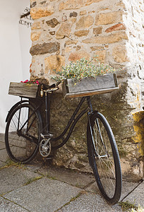 带花的复古式自行车图片