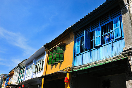 普吉镇旧建筑环境街道店铺城市风格房子建筑学酒店灯光装饰图片