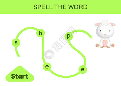 孩子们的迷宫 拼写单词游戏模板 学习阅读单词 s学校动物英语工作挑战语言字母床单头脑活动图片
