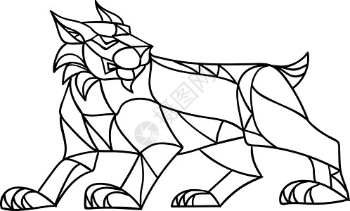 林克斯普罗林黑白摩西克插图山猫折纸多边形动物三角形大猫多面体猫科艺术品图片