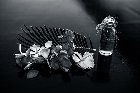 草药和植物精华 或由罗斯马林斯在木质表面的玻璃瓶中摘制出来的浓缩物 也称为玫瑰花叶子食物香气药品草本按摩枝条疗法温泉治疗图片