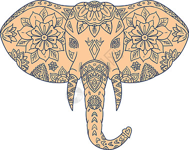 象头象牙曼陀罗插图平衡动物几何径向图案獠牙野生动物几何学耳朵背景图片