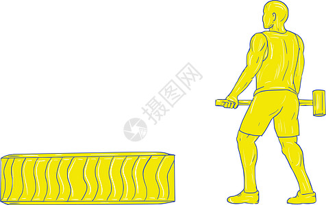 Athlete 锤打游戏工程绘图插图手绘重量运动员车轮画线锤子有氧运动身体素质运动图片