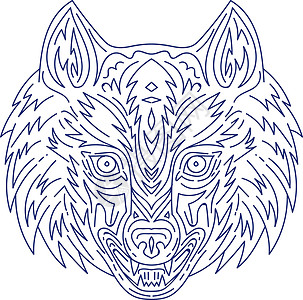 灰狼头单行犬类哺乳动物厚度外观野生动物绘画艺术品线宽插图画线图片