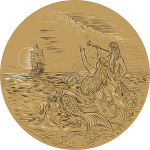 环岛的锡尔恩海滨神话喇叭墨水海洋呼唤圆圈刮板月亮草图美人鱼图片