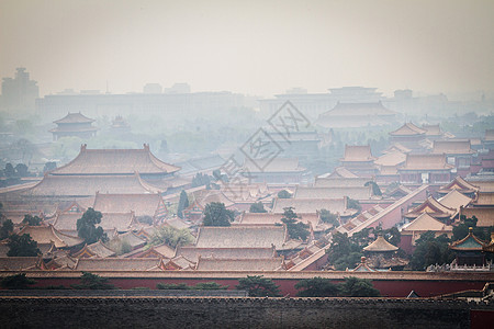 中国 北京 紫禁城 烟雾背景图片