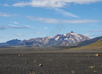 冰岛火山岩浆沙漠风景及冰川山峰的景观 冰岛费利亚巴克自然保护区碎石天空国家爬坡旅行自然地块火山蓝色踪迹图片