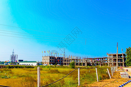 印度中央邦乌贾因  2019 年 6 月 乌贾因一座在建建筑的景观旅行地标风景住宅蓝色框架建筑学场景房子住房图片
