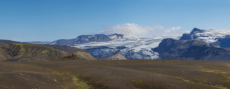 冰岛Fjellabak自然保留地 费利亚巴克自然保护区 夏季蓝天 见http www un org高地全景天空蓝色旅游冰舌冰盖苔图片