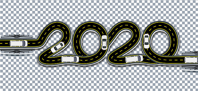 2020年新年 一条有标志和桥梁的道路被打成带有阴影的刻字 在透明背景上进行 插图图片