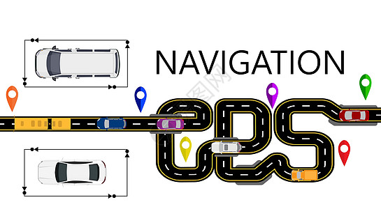 汽车  导航仪公路 汽车 导航标志 这条高速公路在GPS导航仪的登记下被固定为星体插画