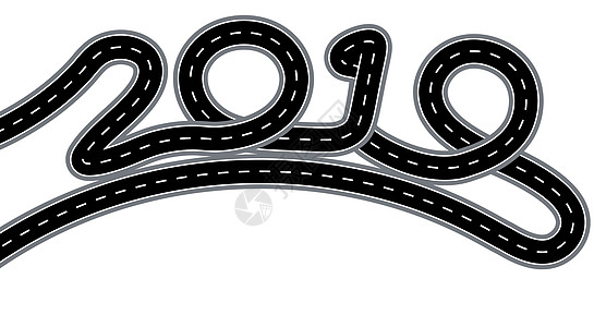 2019年新年 这条路是立体标志 白背景孤立 插图图片