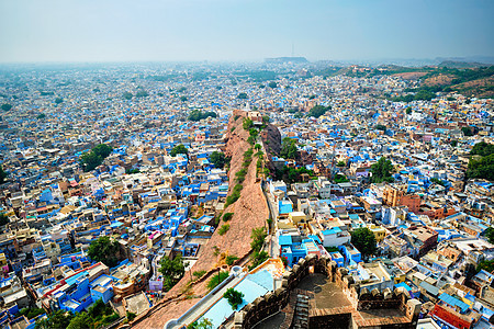 印度拉贾斯坦邦建筑学文化旅游天线全景景观村庄蓝色鸟瞰图观光图片