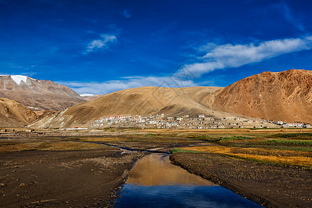 喜马拉雅山Tso Moriri湖 印度拉达赫天空山脉全景风景日落湖泊村庄高山图片