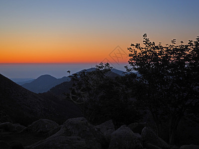 与树和红海沟相伴的黑暗日落山风景图片