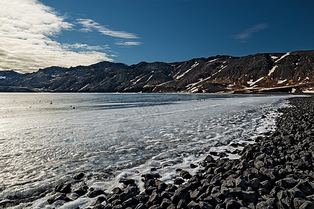 寒冬的克莱法瓦顿湖 阳光明媚的冰岛半岛岩石水平吸引力旅游天空晴天图片