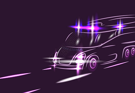 高速公路上救护车的Neon 轮廓 特别信号 电动汽车 抽象现代风格 插图图片