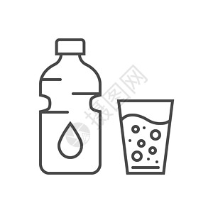 与水有关的病媒薄线图标玻璃产品补水液体塑料中风插图回收标签果汁图片