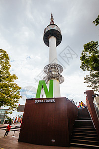 韩国首尔南山的 N 首尔塔幸福场景市中心情人钥匙文化挂锁旅行庆典地标图片