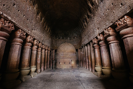 印度孟买Kanheri洞穴艺术宗教雕像绿色遗产岩石太阳建筑学文化建筑图片