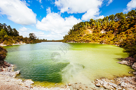 WaiOTapu 新西兰地质奇幻之地矿物脆皮瀑布吸引力夫人沸腾岩石蒸汽荒野旅游图片