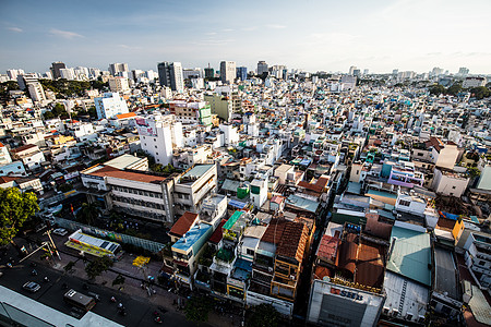 胡志明市上空的空中观察路口房子地标建筑城市街道住宅商业建筑学景观图片