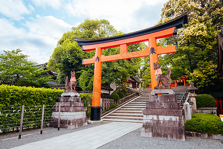 京都日本神社佛教徒小路神道旅游踪迹历史走廊橙子木头通道图片