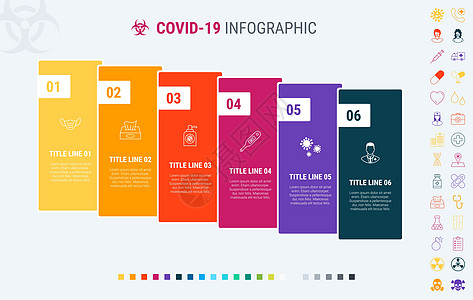 矢量 covid19 信息图表时间线设计模板与图形元素 内容 时间表 时间表 图表 工作流 冠状病毒 信息图 流程图 6 个步骤图片