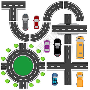 用于设计交通路口的道路集 各种道路的交汇处 环形交叉路循环 运输 插图图片