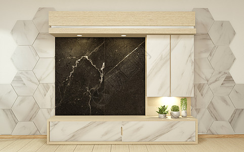 白色空室内房内花岗岩 3D造型薄荷渲染装饰客厅小样地面风格电视木柜电视架图片