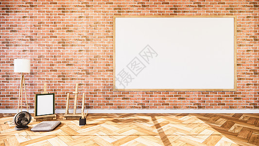 客厅白色砖墙的空置式室内设计休息室灰色墙砖奢华渲染沙发房间褐色风格长椅图片