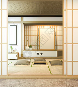 内装有门纸和橱柜架子的Nihon房间设计插图椅子柔道地面奢华窗户沙发桌子榻榻米木柜图片