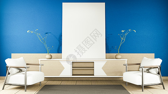 16个现代黑暗蓝色空房 最小设计日本风格 3架子休息室建筑学装饰公寓桌子内阁地面房子木头图片