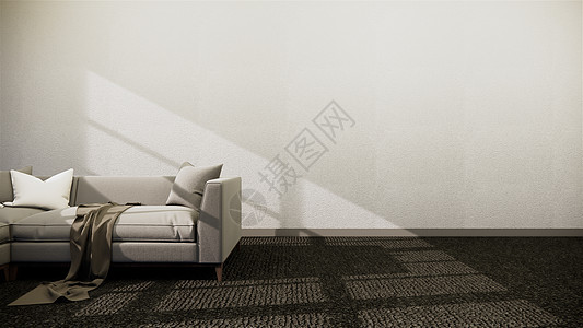 现代风格 黑色地毯地板和沙发臂上有白墙c硬木装饰渲染玻璃中心家具房间枕头阁楼扶手图片