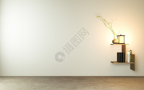 墙上的灯在现代空房的墙上架子上的 日文 - zen 风格 最小背景