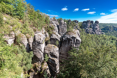 Bastei 巴斯提岩层的景象 被称为萨克森吸引力游客旅游假期森林风景编队岩石国家天空图片