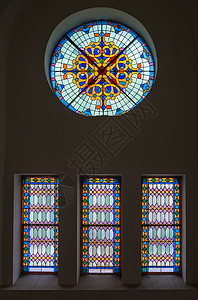 用于内部设计的彩色玻璃窗染色建筑大教堂建筑学艺术玻璃教会风格装饰宗教图片